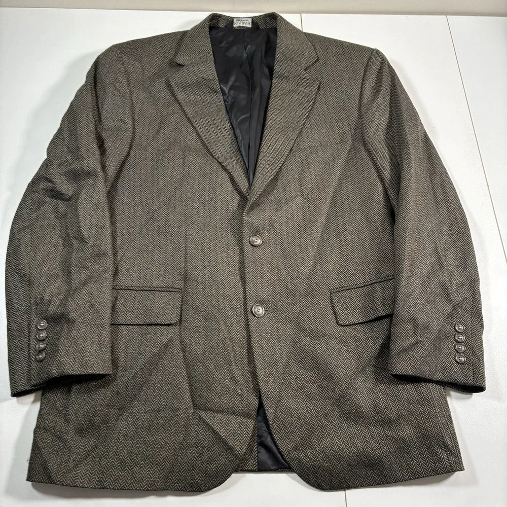 Jos A‎ Bank Silk Wool Blazer 42R Green Herringbone Sport Coat (Tag 41)
